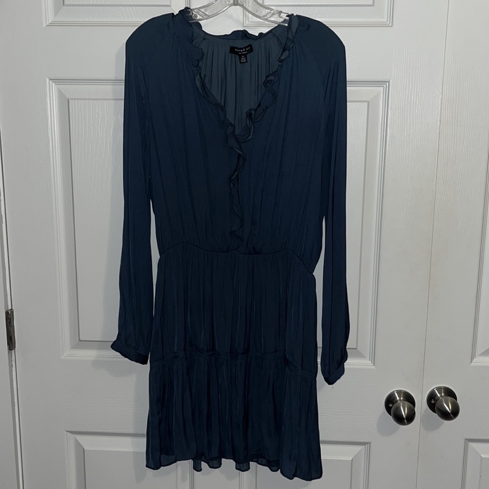 Blue Slate Gray Short Dress with Ruffles